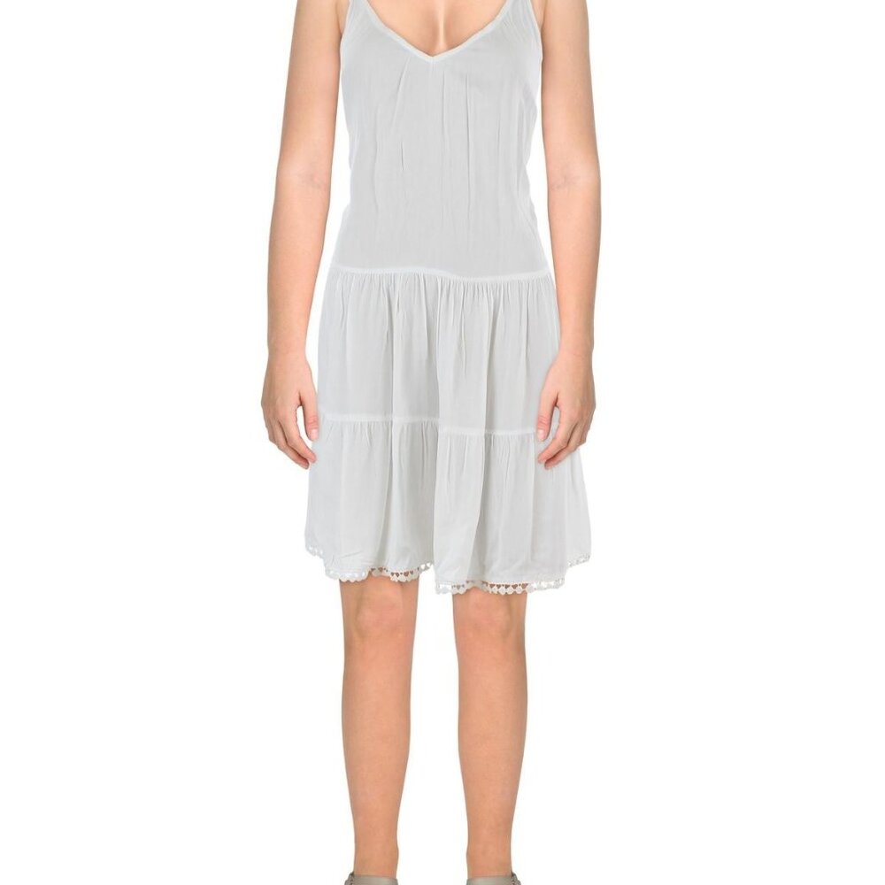 Women's Lace Trim Tiered Sundress – Above Knee, White